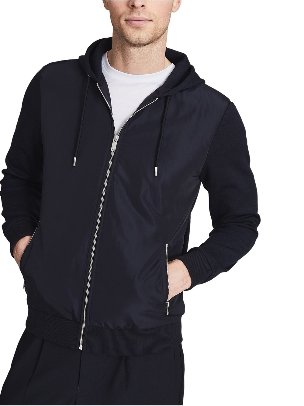 New! Reiss Claude Hybrid Hooded Navy 
Jacket size M